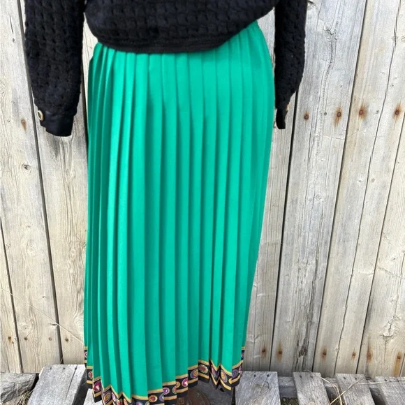 Vintage Chaus Green Pleated Skirt Sz 10 - Picture 7 of 7